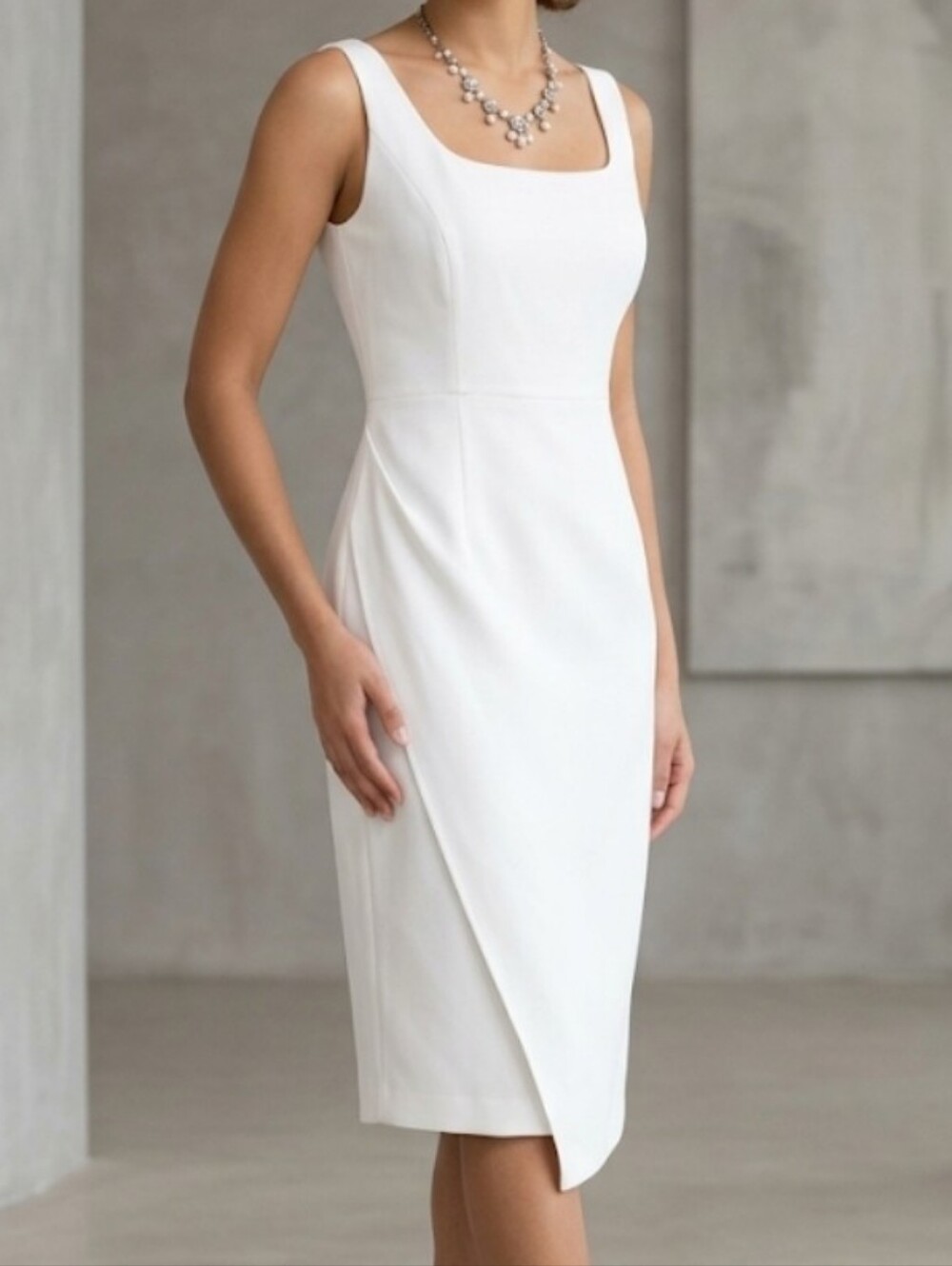 Donna Karen White Square-Neck Sheath Dress